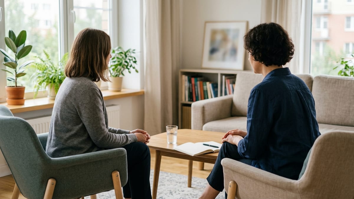 Осмотр психиатра на дому: спокойная беседа в гостиной